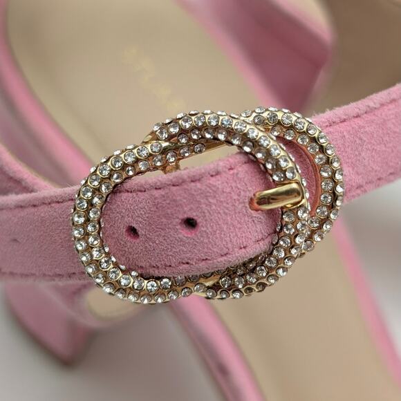 Stuart Weitzman Crystal Buckle 75 Block Heel Sandals Pink Size US6.5 EU37 - Picture 9 of 11